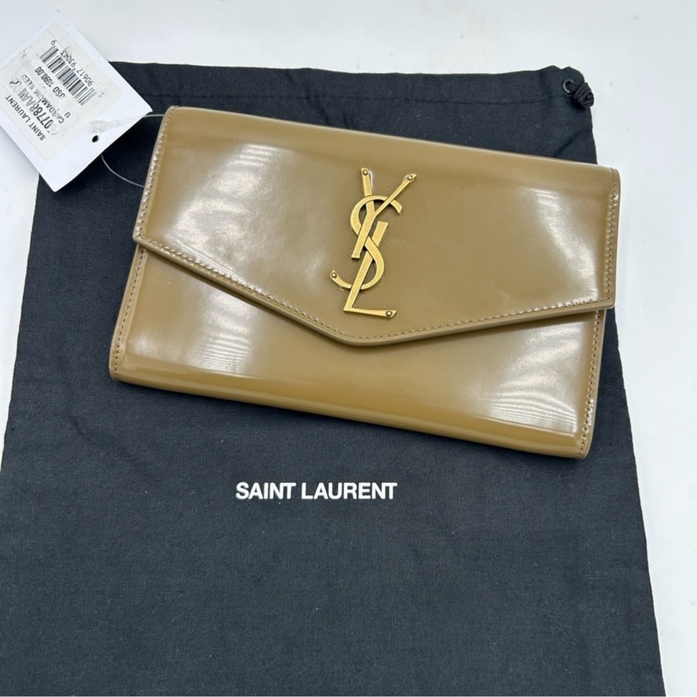 Saint Laurent YSL tan leather clutch/chain wallet made in Italy